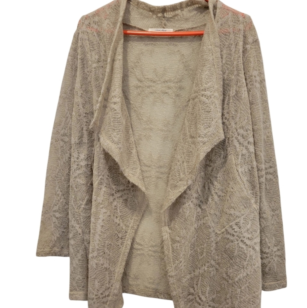 Laila Jaydo Lacy Patterned Knit Open Front Womans Sweater Cover Up Med - Large